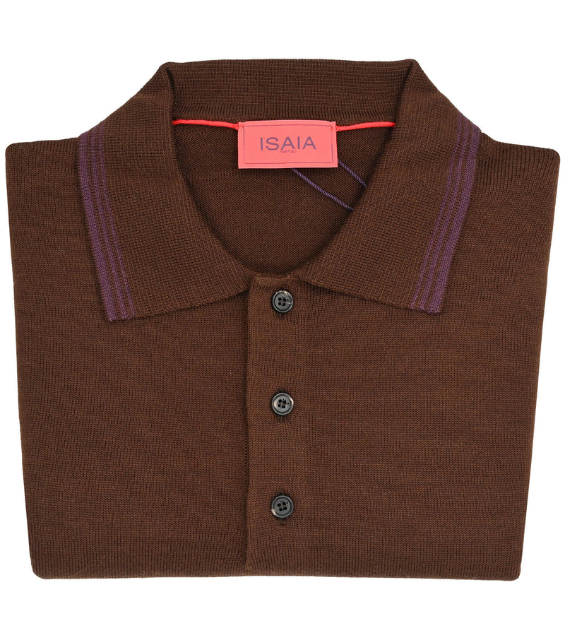 Isaia Wool/Cashmere/Silk Short Sleeve Polo - Brown (All Sizes)