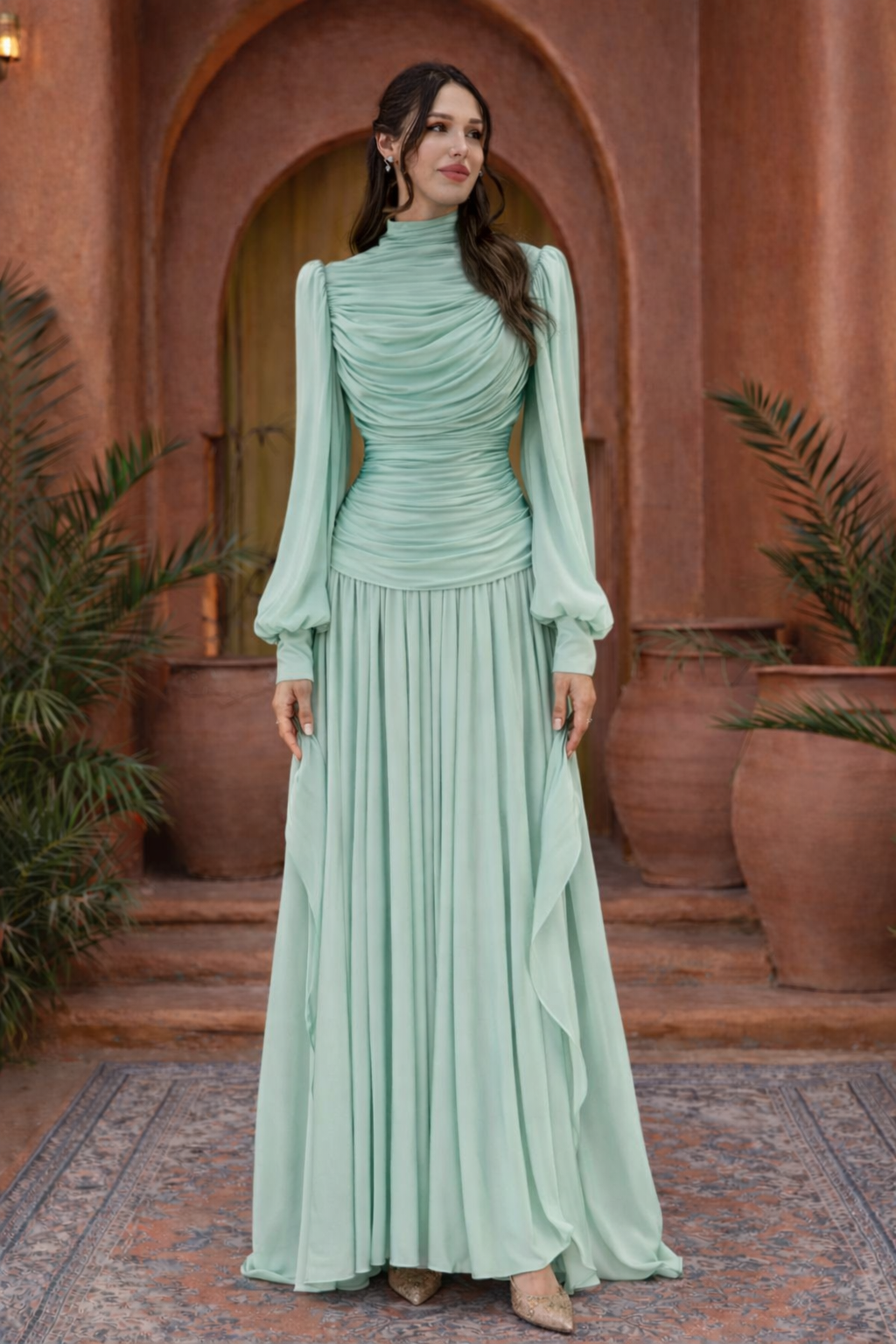Ruched Organza Gown (all Sizes)(all Colors)