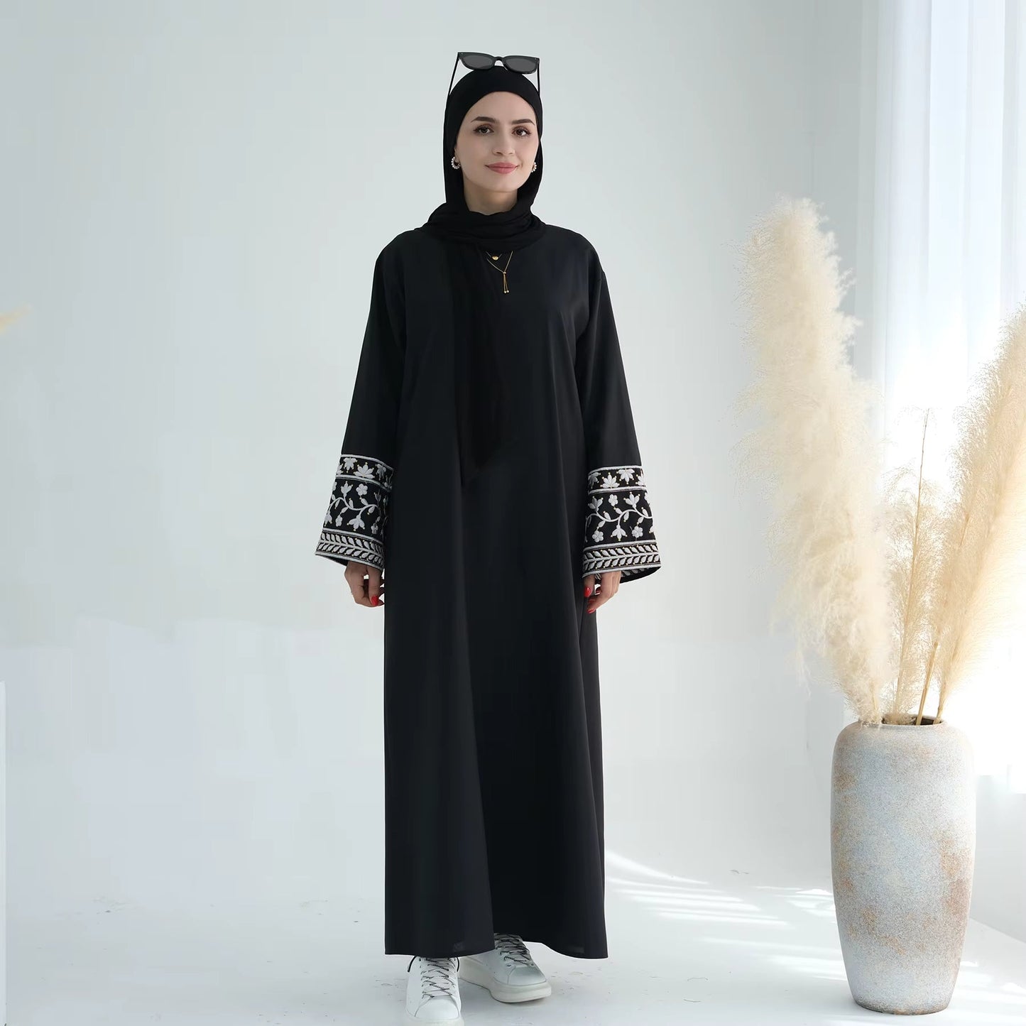 Floral Embroidered Linen Abaya (all Sizes)(all Colors)