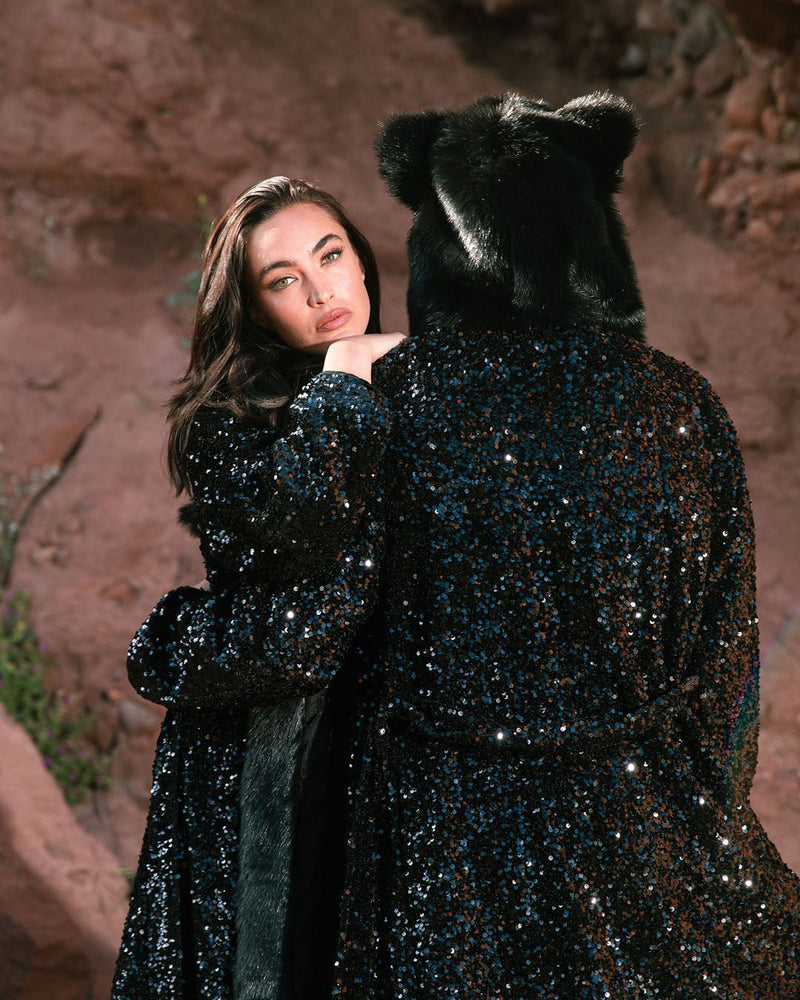 Classic Long Sequin Coat | Black Panther (all Sizes) (M & W)