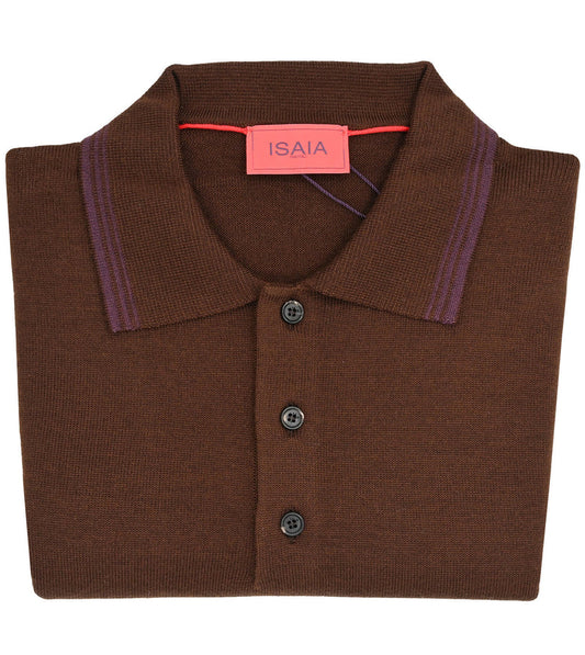 Isaia Wool/Cashmere/Silk Short Sleeve Polo - Brown (All Sizes)