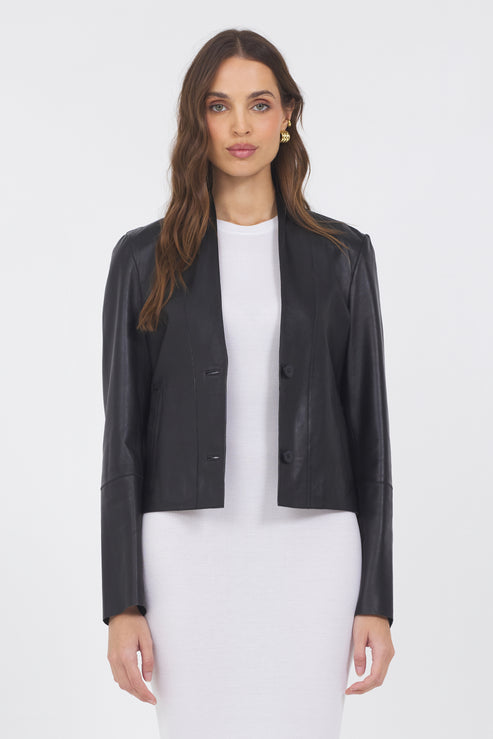 Tessa Leather Jacket (colors: Black, Cerise, Mahogany, Aubergine) (all Sizes / All Styles)