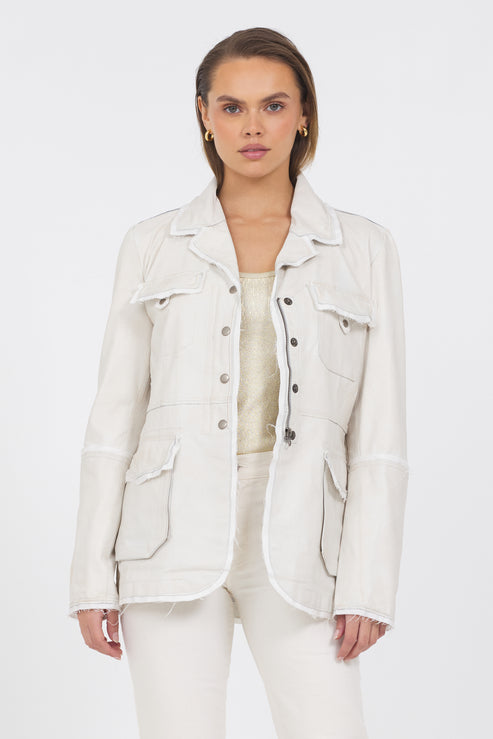 Meryl  Leather Jacket (colors: White, Coconut, Hickory, Indigo, Brindle) (all Sizes / All Styles)
