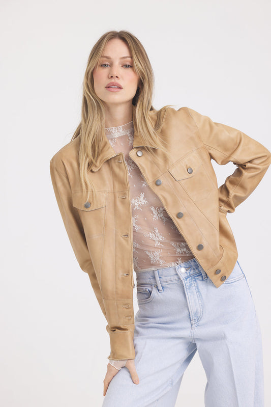 JESSIE PATINA LEATHER JACKET (color: Fawn) (all Sizes)