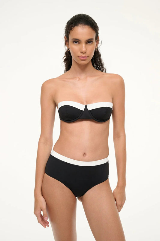 Devon High Rise Bikini Bottom (Black, White) (XS,S/M/L/XL)