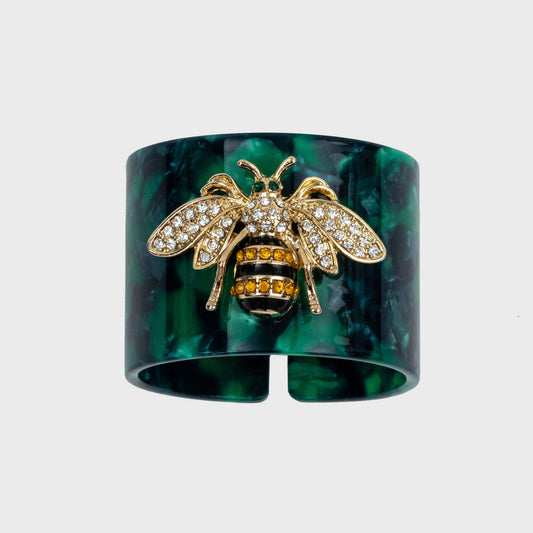 Stripey Bee Resin Napkin Rings (1.5" X 1.25") Tortoiseshell (Green,Blue) Set Of Four AND Crab Blue Tortoiseshell Resin Napkin Rings (1.5" X 1.25") Set Of Four