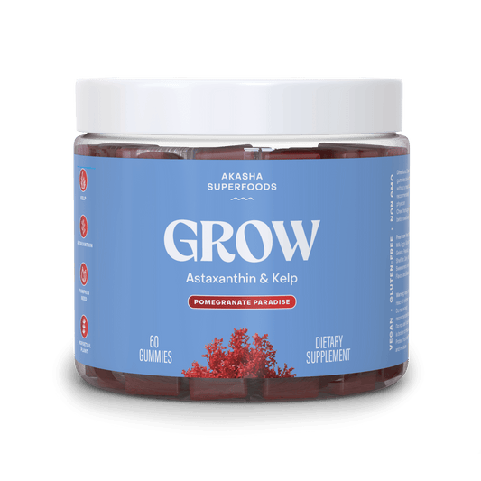 Akasha Superfoods Grow Hair & Beauty Gummies, Supplement With Zinc, Vitamin E, Astaxanthin, Kelp, & Pumpkin Seed, Plant Based Gummies For Women & Men, Gluten Free, Vegan, American Made, 60 Count