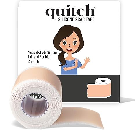 Quitch Silicone Scar Sheets For Surgical Scars, Silicone Scar Tape, C Section Recovery Must Haves, Tummy Tuck Recovery Must Haves, Postpartum Essentials Scar Treatment (Nude) 4x150cm