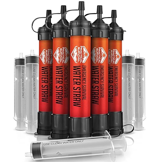 Practical Survival High-Capacity Emergency Water Straws (5 Pack)(8" L X 1.5" W X 1.5" H)