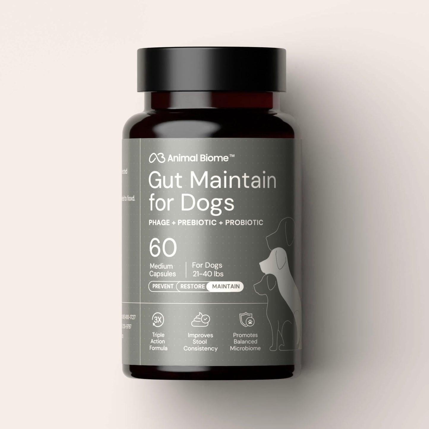 AnimalBiome Dog Probiotics - GMP Prebiotics And Probiotics - Reduce Diarrhea Flareups - For Dogs Over 40 Lbs (60 Capsules) - DoggyBiome