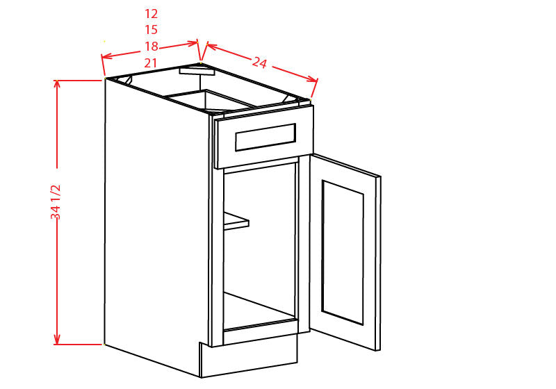 Base Cabinet - 18"W X 34-1/2"H X 24"D - 1D, 1Drw, 1S, KITCHEN CABINET-DCW2430