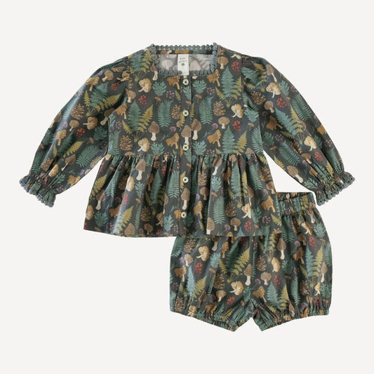 Long Sleeve Gathered Waist Pom Pom Top + Bubble Short Set (all Sizes, All Colors)