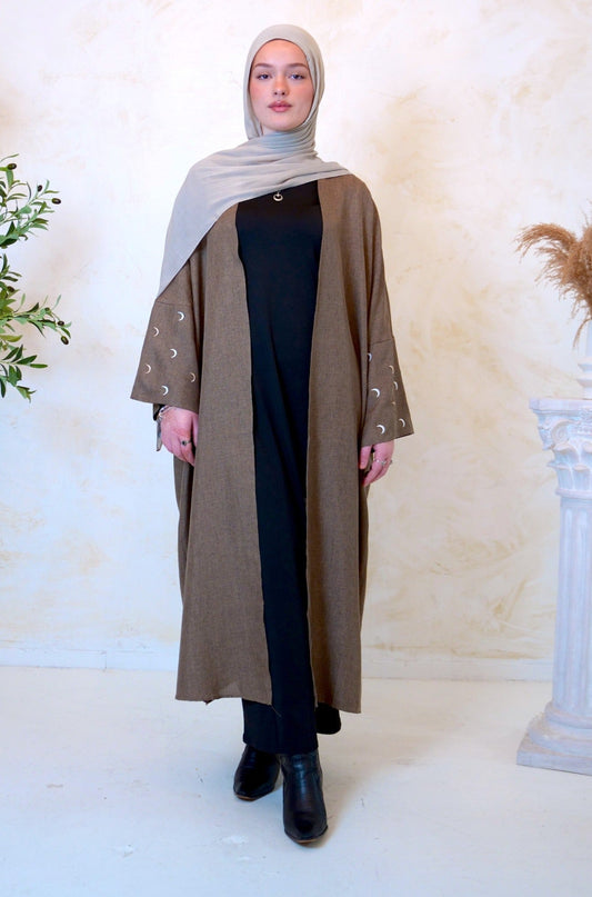 Moon Embroidered Open Front Abaya  (all Sizes)(all Colors)