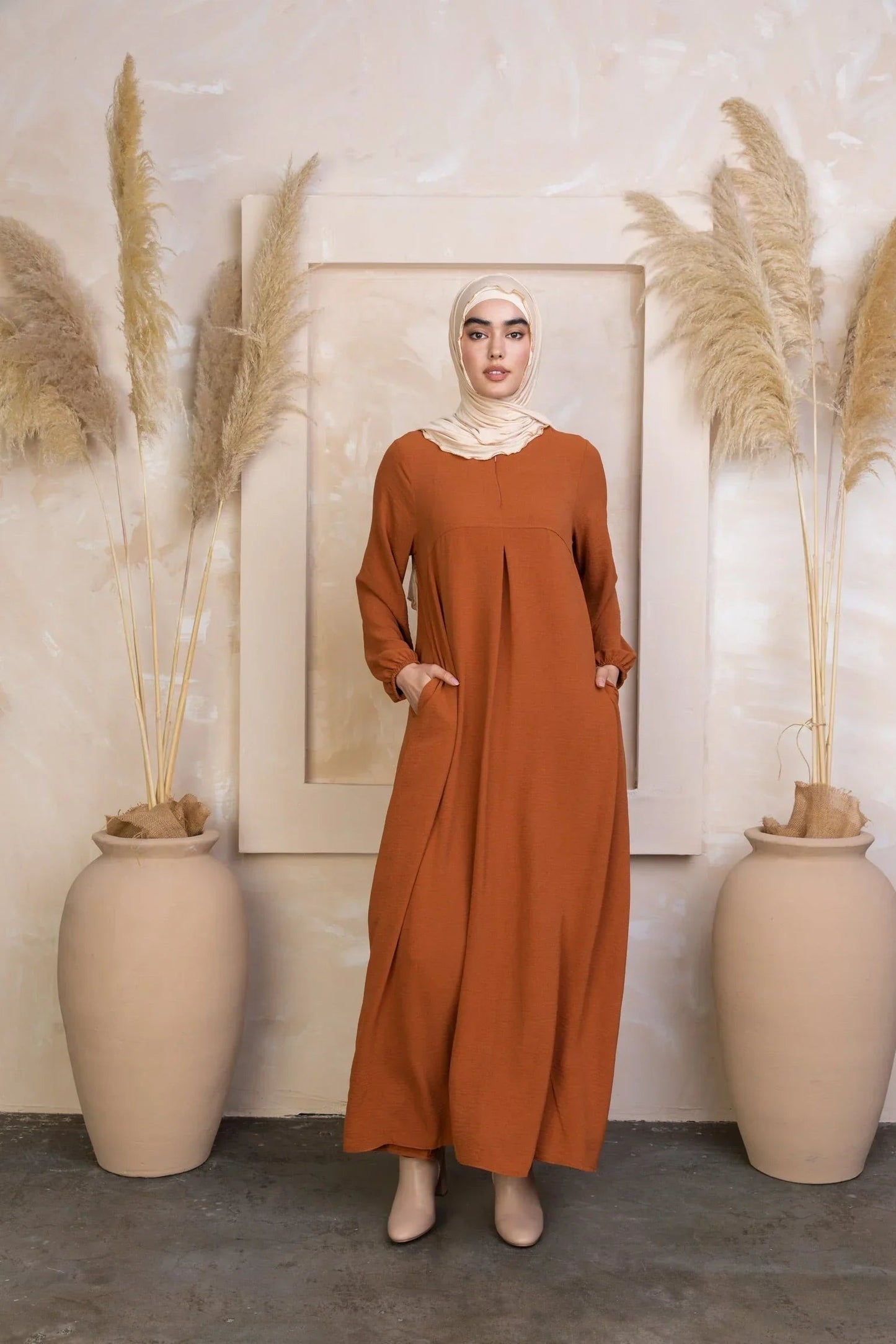 Khaki Sheath Abaya Maxi Dress (Khaki, Black, Blue, Navy Blue, Brown)(all Sizes)
