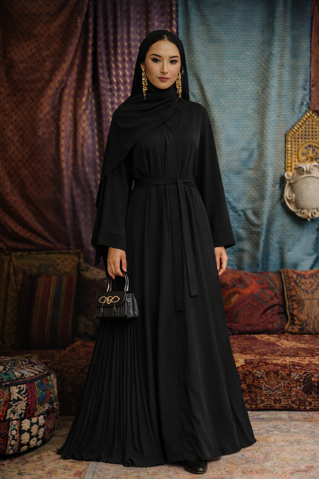 Side Pleated Open Abaya  (all Sizes)(all Colors)