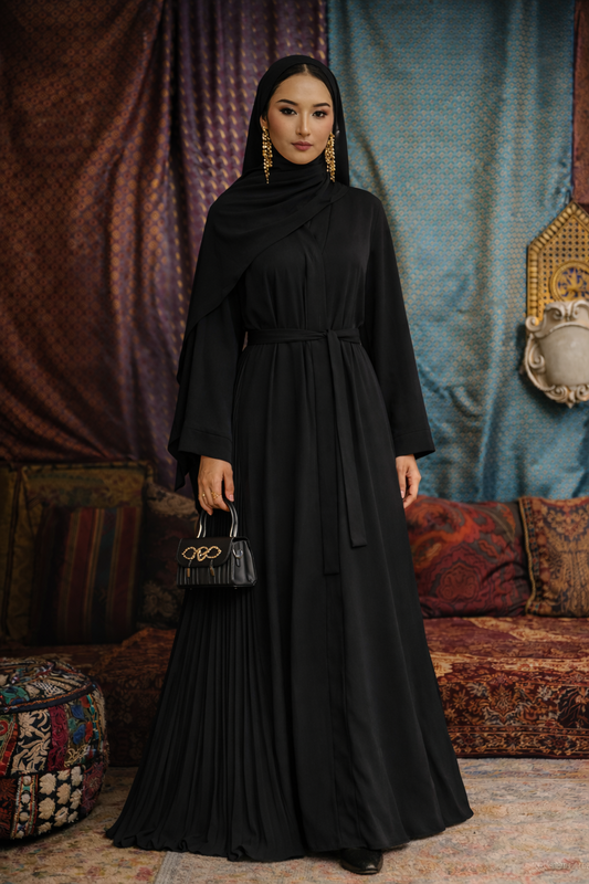 Side Pleated Open Abaya  (all Sizes)(all Colors)