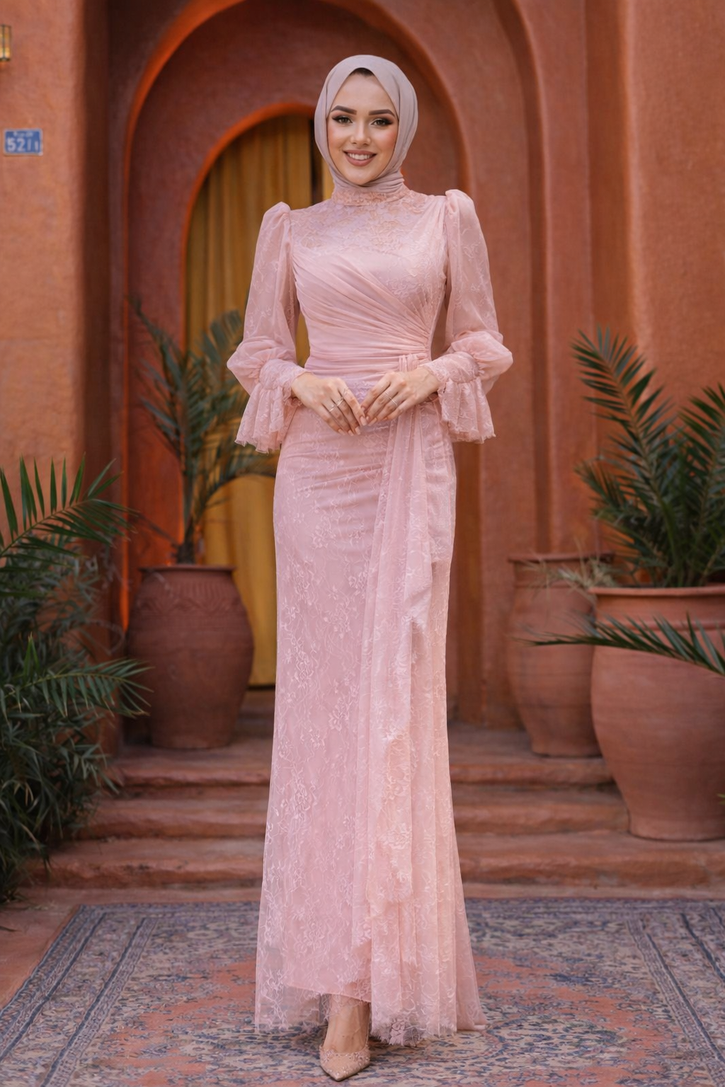 Lace Side Draped Gown  (all Sizes)(all Colors)