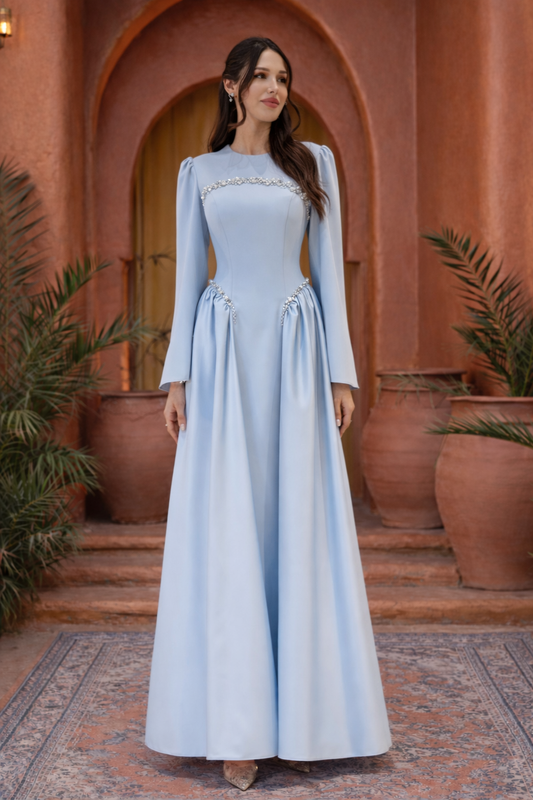 Satin Drop Waist Gown (All Sizes)(all Colors) AND White Crystal Side Draped Gown (all Sizes)(all Colors)