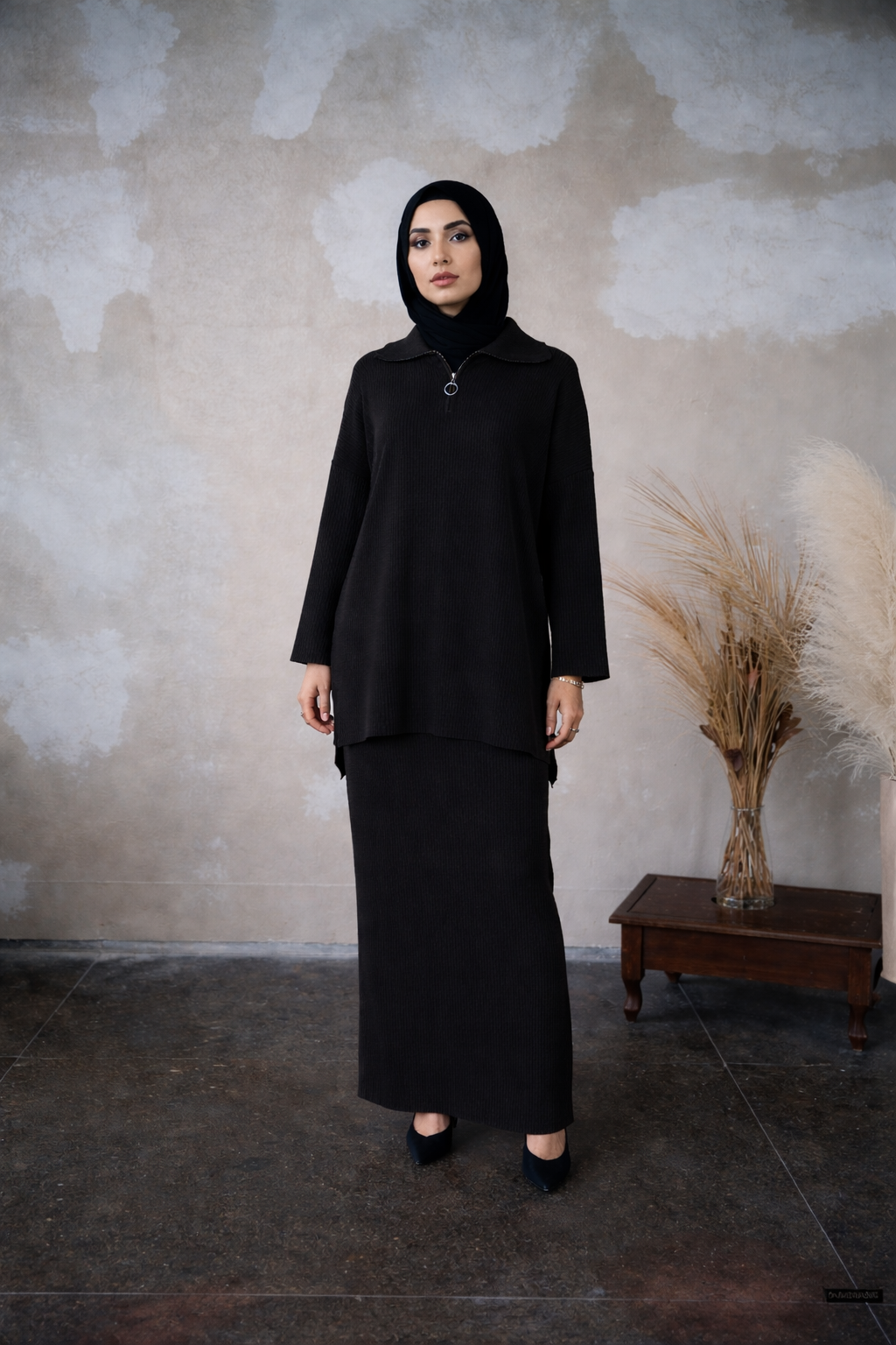 Quarter Zip Sweater & Skirt Set  (all Sizes)(all Colors)