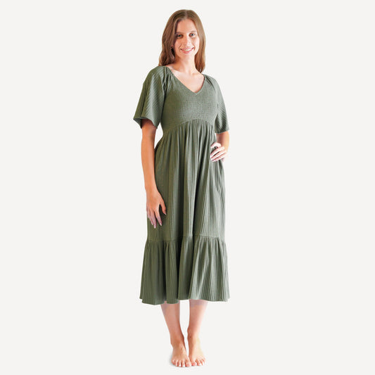 Womens Flutter Sleeve Smocked Midi Dress (S326, S403)(all Colors, All Sizes)