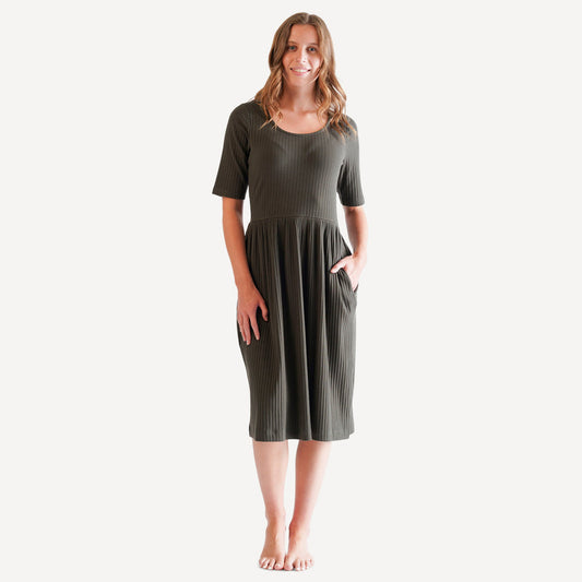 Womens Half Sleeve Scoop Neck Gathered Dress(all Sizes, All Colors)