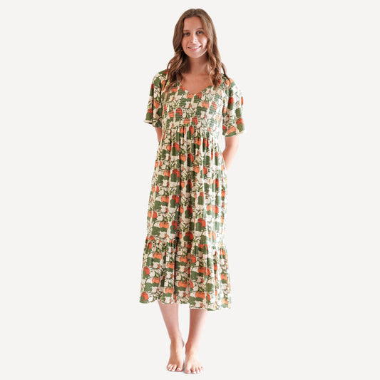 Womens Flutter Sleeve Smocked Midi Dress (W416) (all Sizes, All Colors)