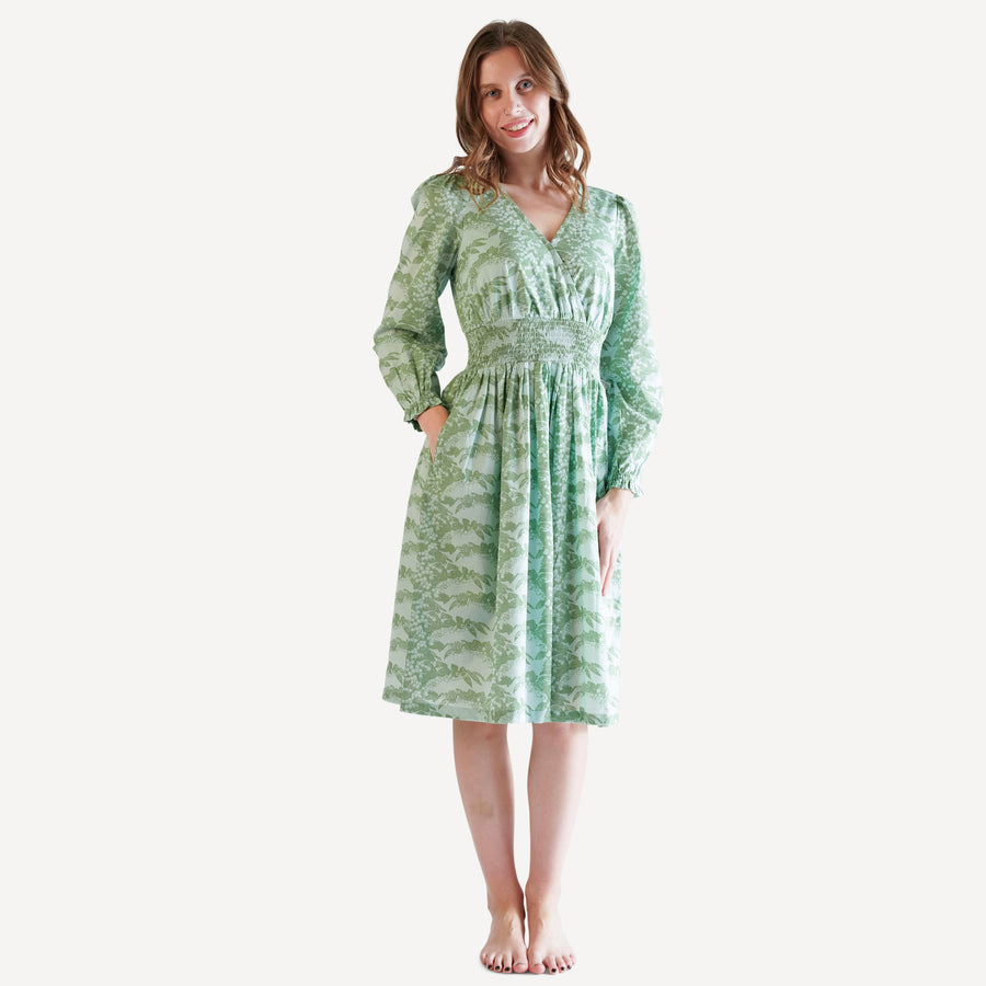 Womens Long Sleeve Smocked V-neck Dress (all Colors And All Sizes)