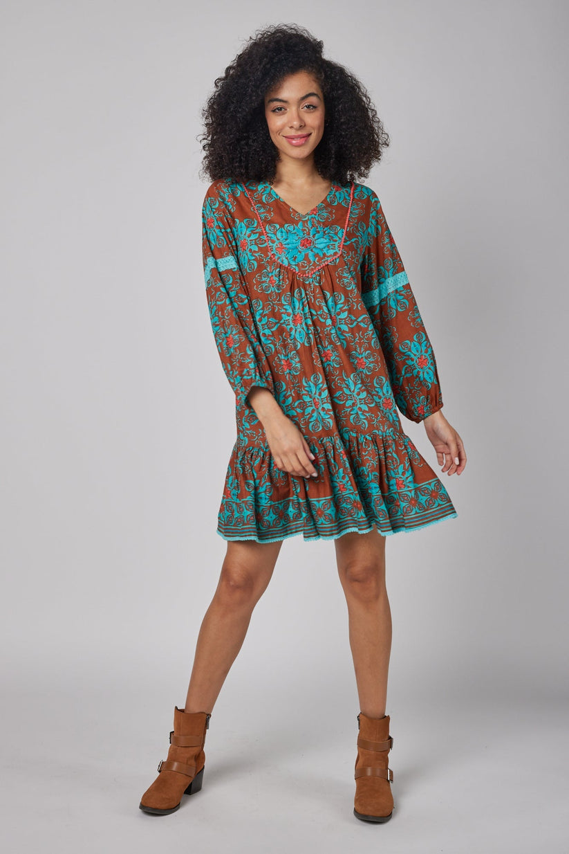 Tie Back Puff Sleeve Embroidered Short Dress (all Sizes)