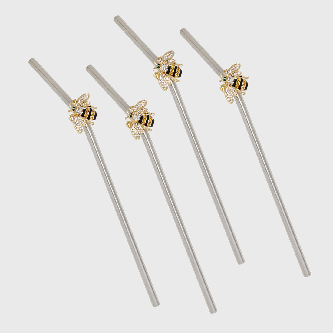 Stripey Bee Metal Straws (8" X 0.25" Diameter)