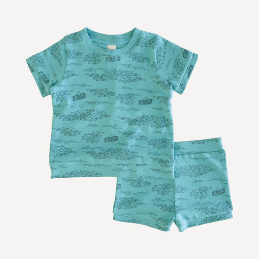 100% Organic Cotton Knitted Baby Retro Shortie Short And Short Sleeve Topstitch Tee Set (all Colors And All Sizes)