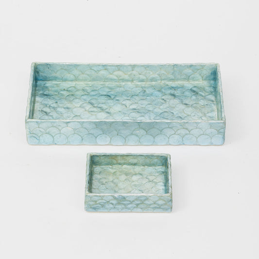 Capiz Trays (set Of Two)(Pink, Aqua)(10.25" X 5.25" X 1.5")