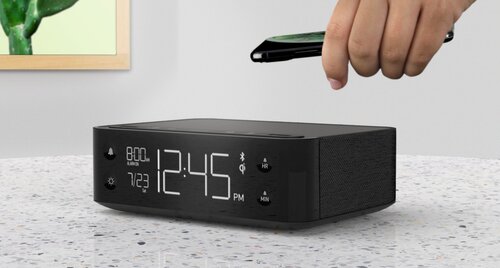 Station A With USB-C. Hotel Alarm Clock With Bluetooth Speaker, Relaxation Sounds Machine, USB-A, USB-C And Qi Wireless Charging (Black Housing / Black Speaker Fabric)