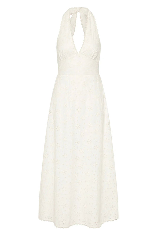 Salma Halter Dress (Vintage White)(all Sizes) AND Destino Tailored Pant- Pacha Stripe