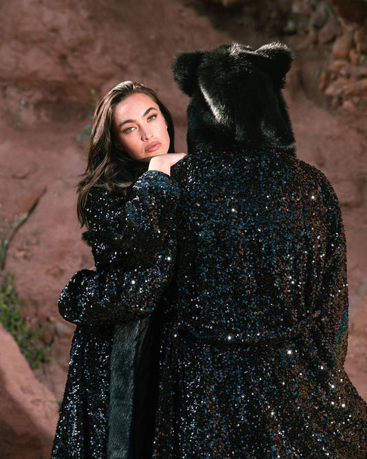 Classic Long Sequin Coat | Black Panther (all Sizes) (M & W)
