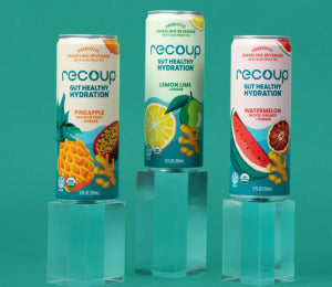 Recoup Prebiotic Sparkling Beverage (Flavors:Pineapple Passionfruit Ginger, Lemon Lime Ginger, Watermelon Orange Ginger, Variety) 12 Pack 12 Fl Oz