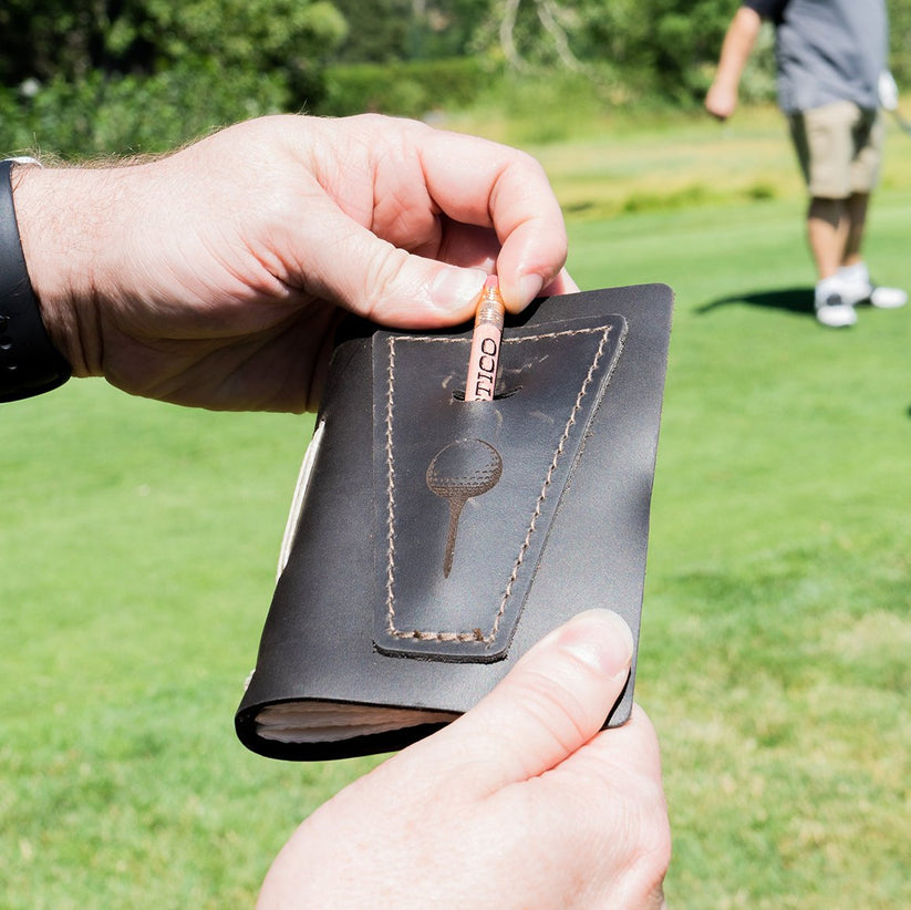 Leather Golf Log With Pocket Black (All Sizes)