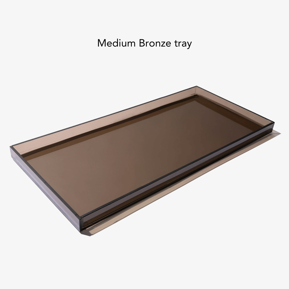 Medium Overflow Tray Bronze, Clear Double Feeder W/1 Quart Bowls, Large Overflow Tray