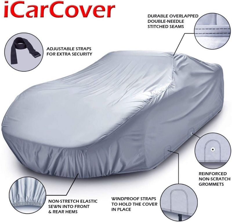 ICarCover 18-Layers Premium Car Cover Waterproof All Weather Weatherproof UV Sun Protection Snow Dust Storm Resistant Outdoor Exterior Custom Form-Fit Full Padded Car Cover With Straps (409.6*143*130cm)